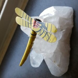 Handmade Upcycled Yellow Metal Dragon Fly Figurine